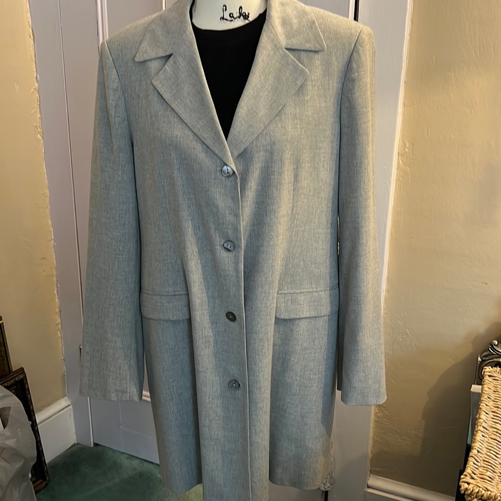 Woman’s size 14, Gray, autumn, knee length, blazer jacket.